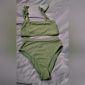 Green Ribbed Bikini Set